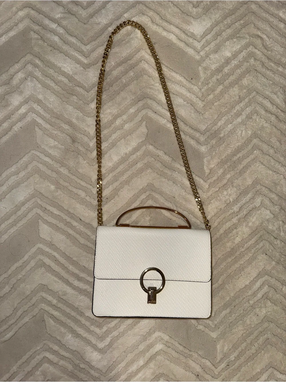 Aldo White Textured Crossbody Bag Crossbody Bag with Gold